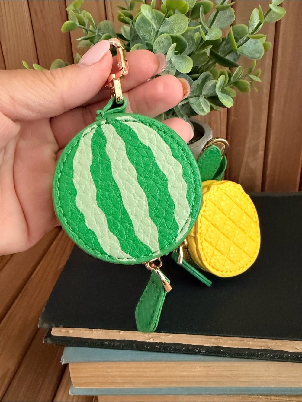 Fruit Coin Pouches- Pineapple OR Watermelon Bag Charms Gold Swivel Clasps - Picture 7 of 8
